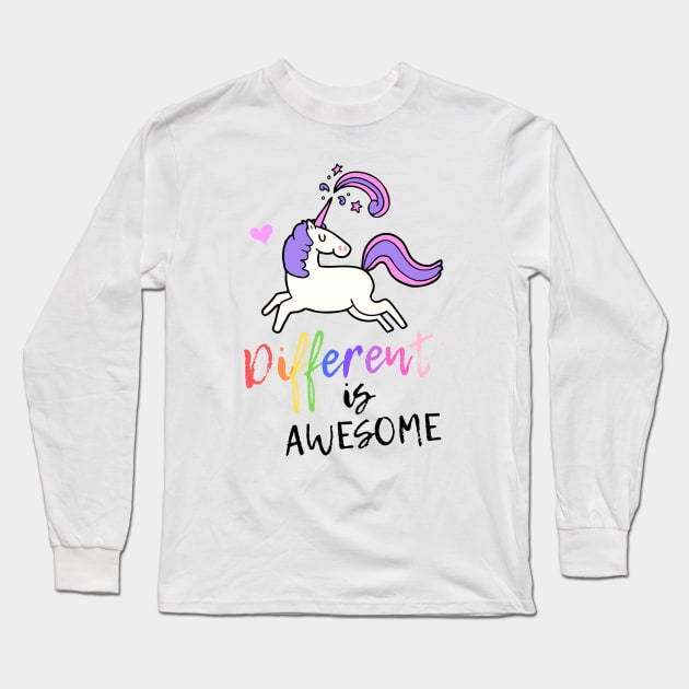 Different Is Awesome! Unicorn Design Long Sleeve T-Shirt by littleprints